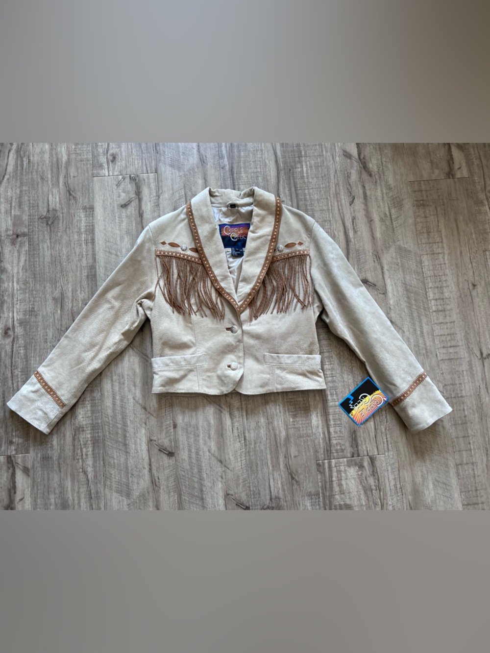 Vintage Fringe Cropped 100% leather Jacket - Cream western country cowgirl boho
